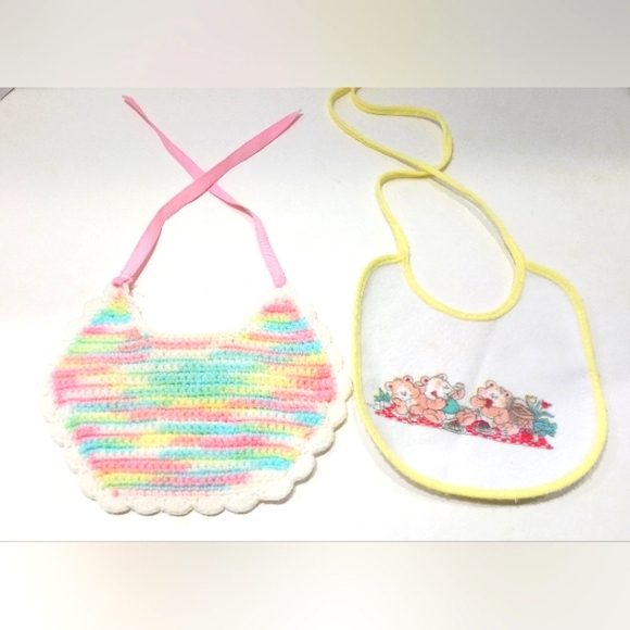 Bavoir Bébé Fille Crocheté Main - Taille 0-6 Mois, Rose, Fait Main Aux États-Unis
